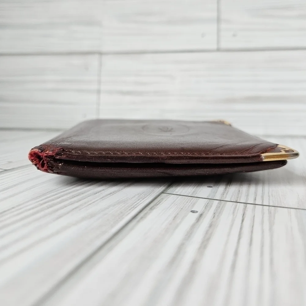 Cartier Vintage Must De Bi Fold Wallet with Coin Pouch in Burgundy Leather